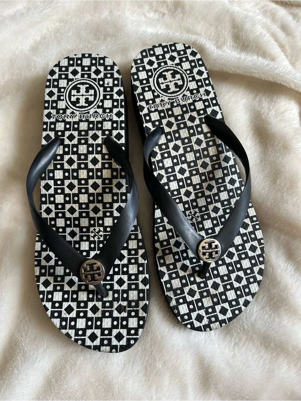 Tory Burch reva rubber platform wedge flip flop sandals womens 9-10